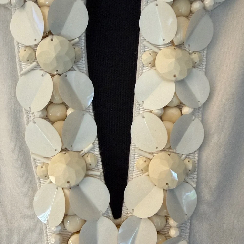 Tory Burch Ivory Embellished Floral Neckline Top XS